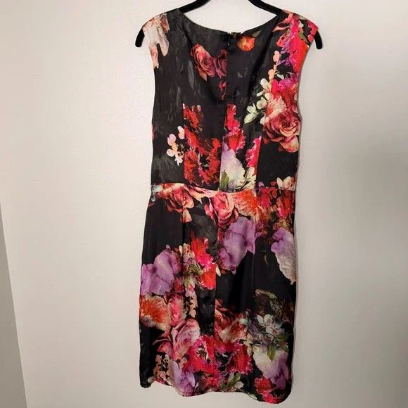 Adriana Papell Spring Satin Floral Dress (12) Elegant Sleeveless Wedding Guest - Picture 14 of 16